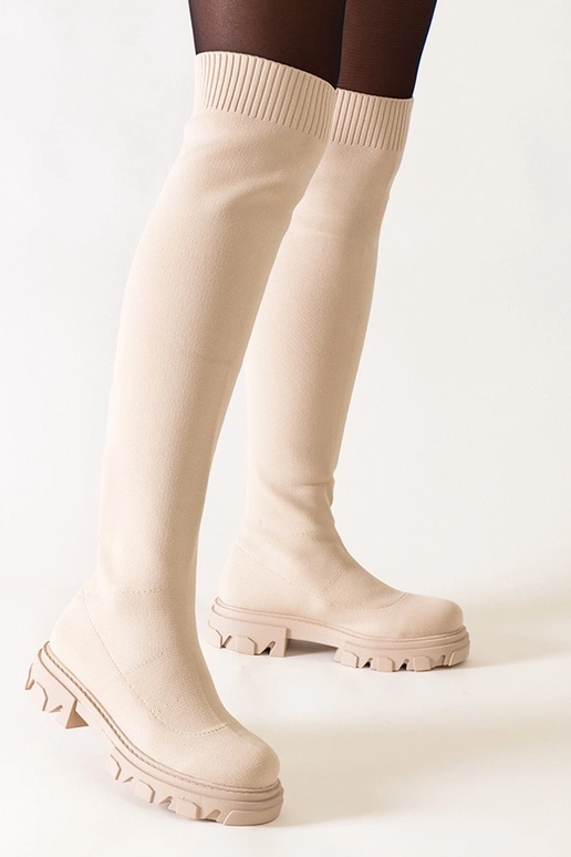 Athira lange beige Stoffstiefel auf...