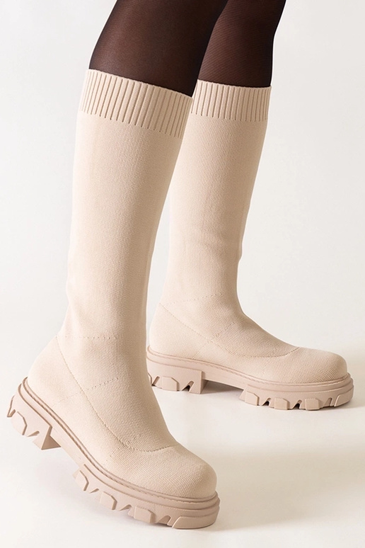 Beige Stoffstiefel auf Plattform Nazira