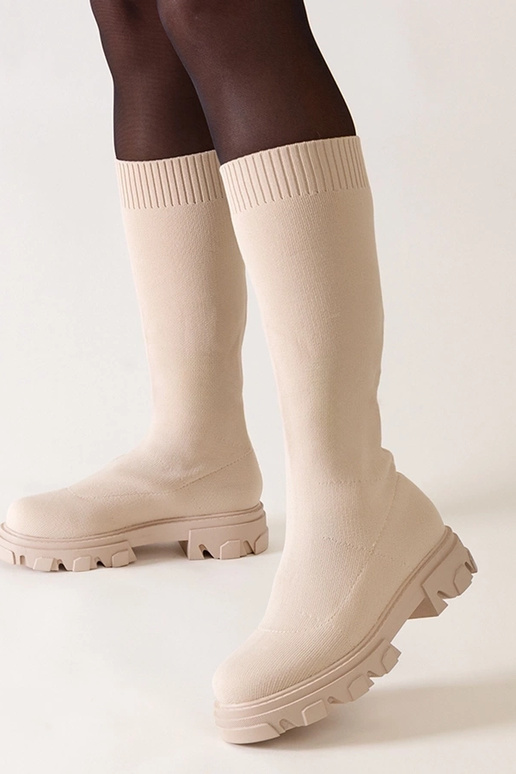 Beige Stoffstiefel auf Plattform Nazira