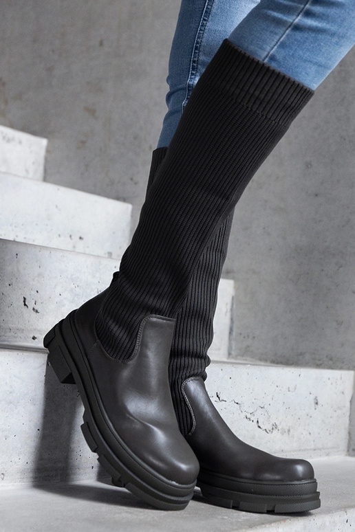 Grüne Schlupfstiefel mit elastischem...