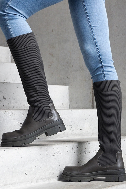 Grüne Schlupfstiefel mit elastischem...