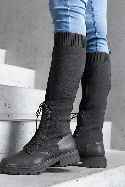 Grüne Schlupfstiefel mit elastischem...