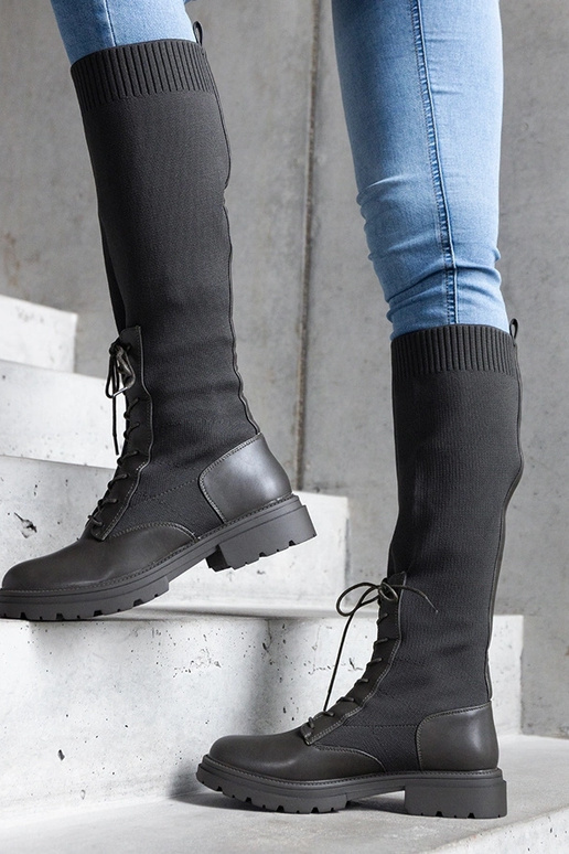 Grüne Schlupfstiefel mit elastischem...