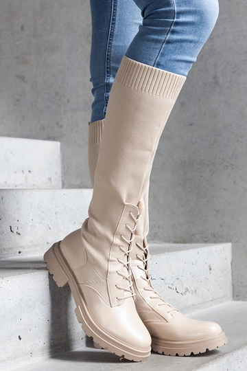 Beige Schlupfstiefel mit flexiblem Obermaterial aus Stoff Luana 2