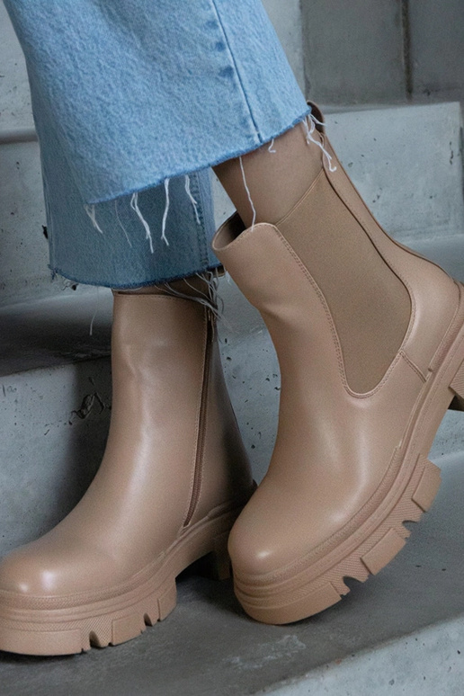 Beige warme Stiefeletten mit...