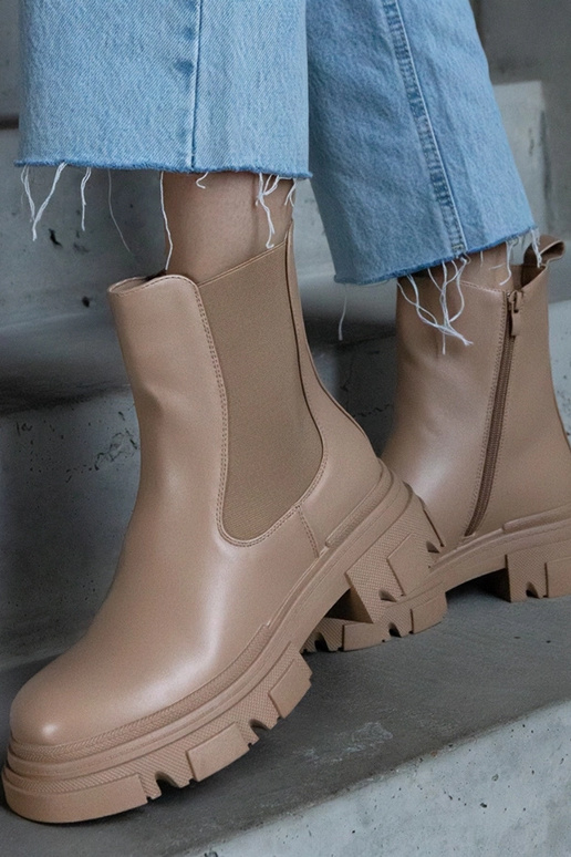 Beige warme Stiefeletten mit...