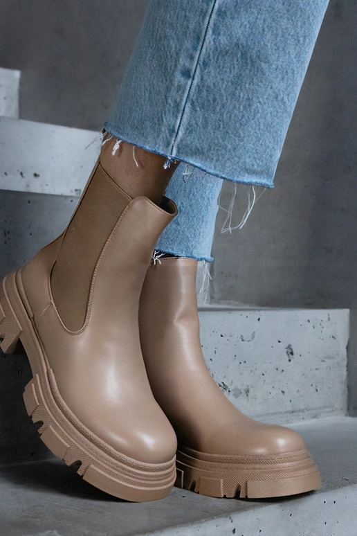 Beige warme Stiefeletten mit...