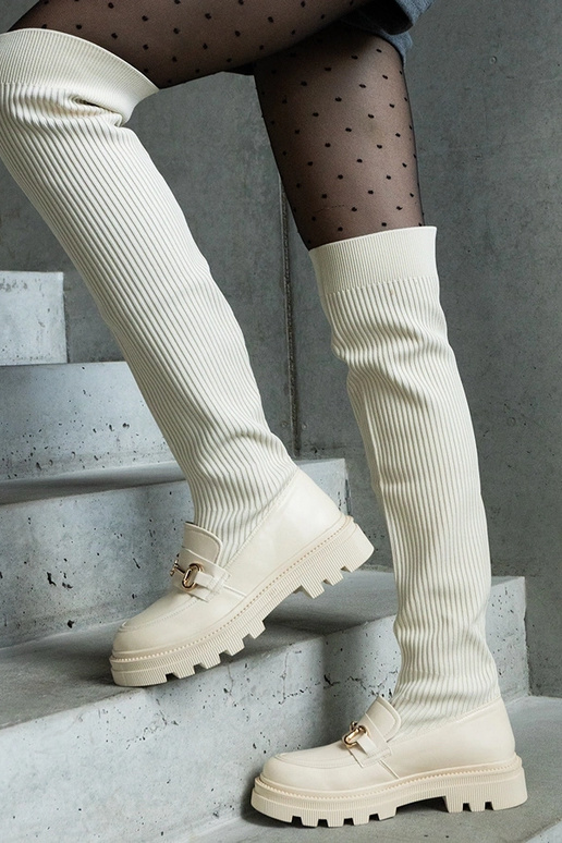 Hellbeige Stiefel mit elastischem...