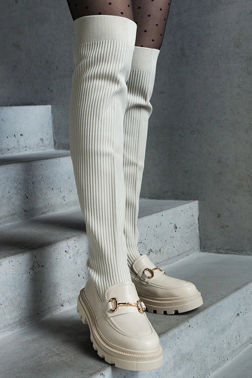 Hellbeige Stiefel mit elastischem...