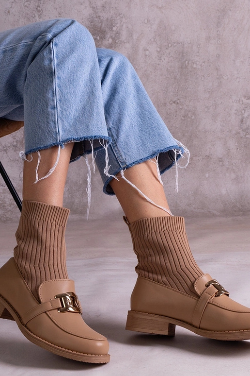 Dunkelbeige Stiefeletten mit...