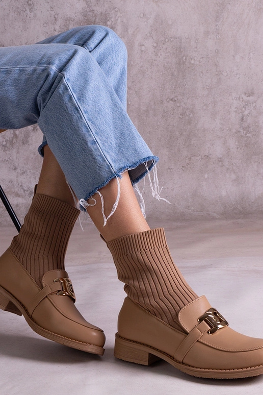 Dunkelbeige Stiefeletten mit...