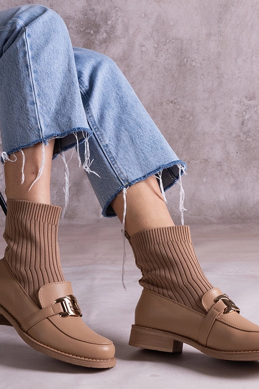 Dunkelbeige Stiefeletten mit...