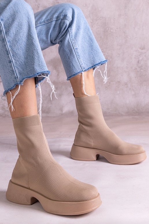 Beige Stiefeletten mit elastischem...