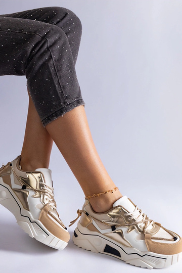 Beige Sneakers verziert mit Valdez Zirkonschnur