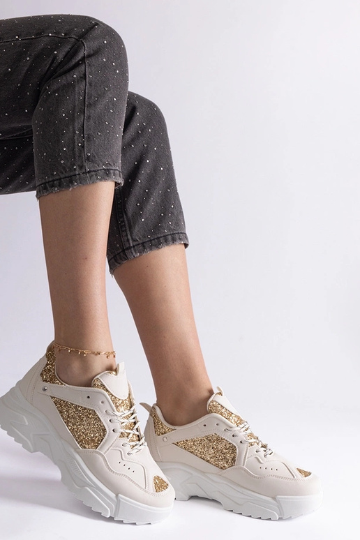 Beige Damen-Sneaker mit...