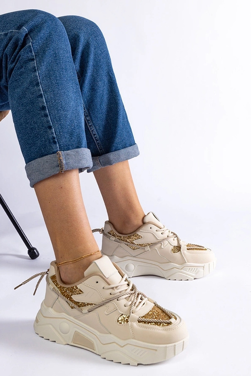 Beige Damen-Sneaker mit Glitzer Agar
