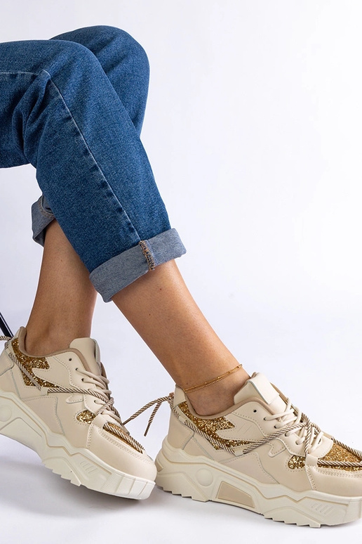 Beige Damen-Sneaker mit Glitzer Agar