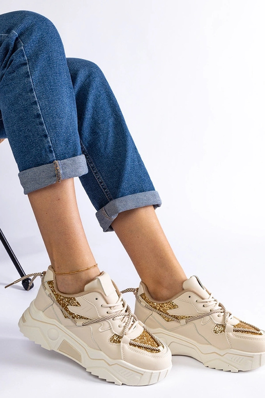 Beige Damen-Sneaker mit Glitzer Agar