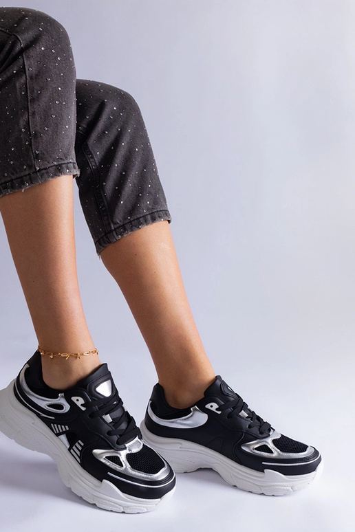 Schwarze Damen-Sneaker mit silbernen...