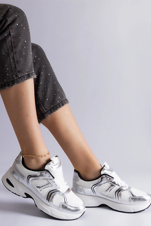 Weiße und silberne Sport-Sneakers Ena