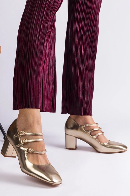 Goldene Pumps mit Blockabsatz und...