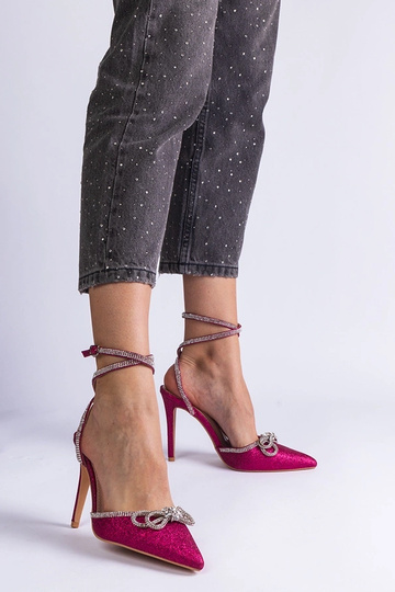 Rosa Glitzer High Heels mit Schleife und Strass Merkuri