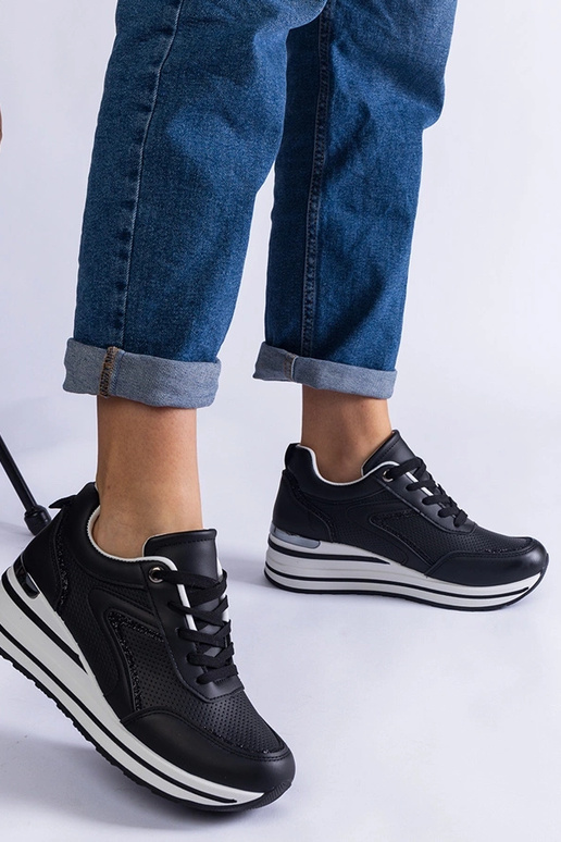 Schwarze Plateau-Sneaker mit Glitzer-... Schwarze Plateau-Sneaker mit Glitzer-...