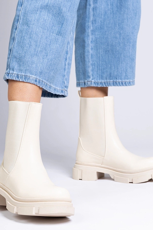 Beige Stiefeletten mit elastischem...