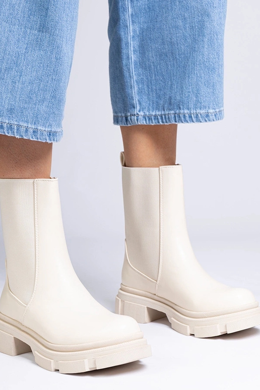 Beige Stiefeletten mit elastischem...