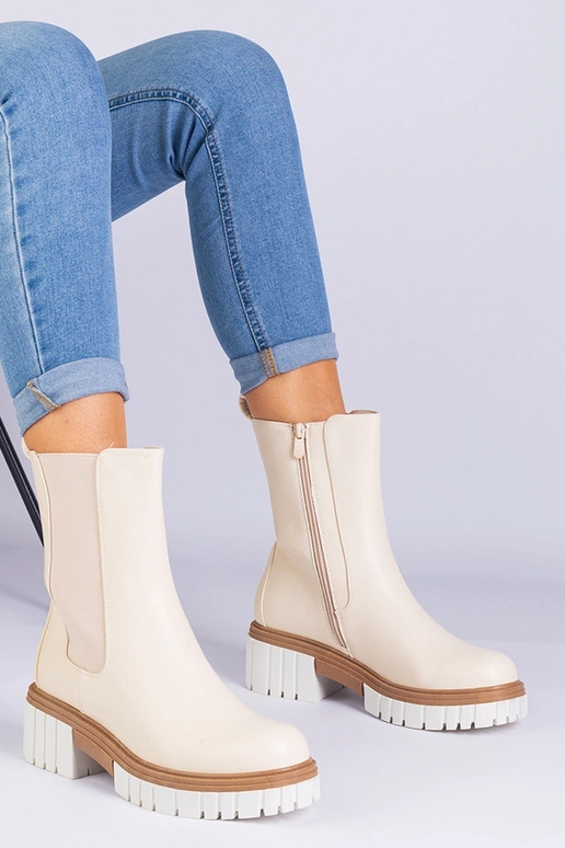 Beige Stiefeletten aus...