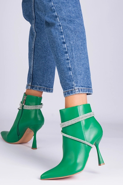 Grüne Stiefeletten mit hohem Absatz,...