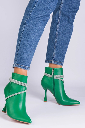 Grüne Stiefeletten mit hohem Absatz, verziert mit Fantagaro-Zirkonen 2