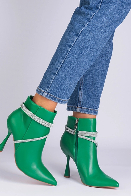 Grüne Stiefeletten mit hohem Absatz,...