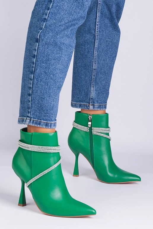 Grüne Stiefeletten mit hohem Absatz,...