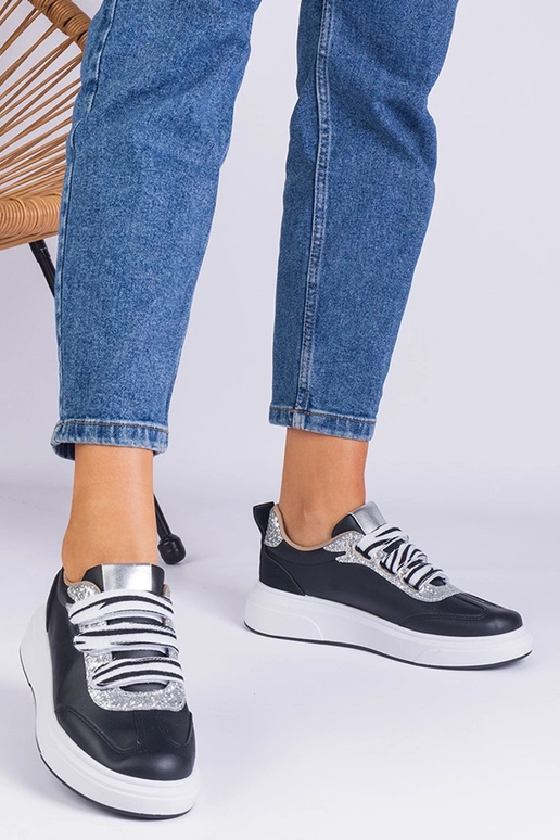 Schwarze Damen-Sneaker mit Glitzer...