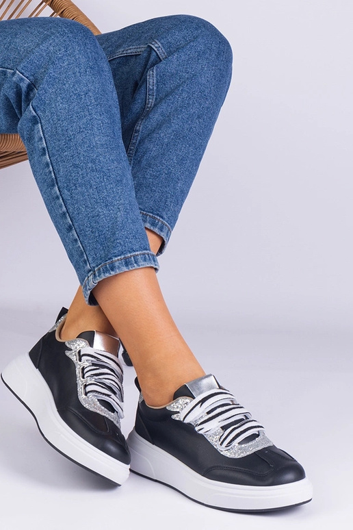 Schwarze Damen-Sneaker mit Glitzer...