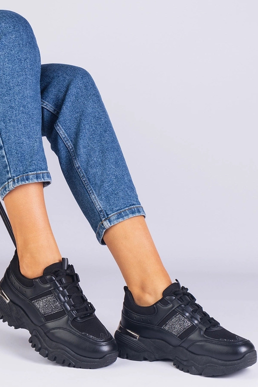 Schwarze Damen-Sneaker mit Glitzer...