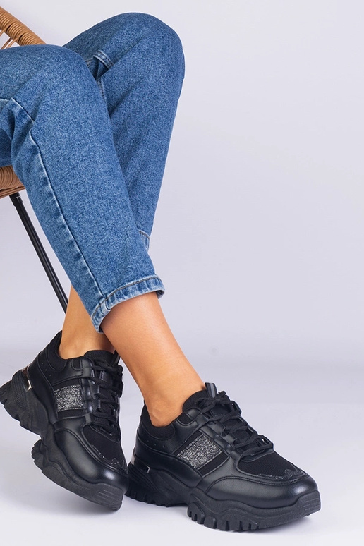 Schwarze Damen-Sneaker mit Glitzer...