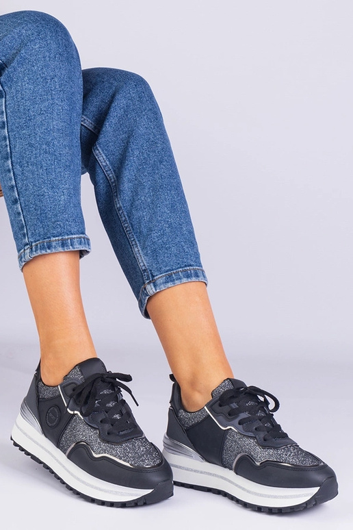 Schwarze Damen-Sneaker mit Glitzer...