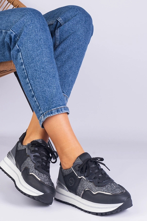 Schwarze Damen-Sneaker mit Glitzer...