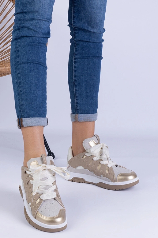 Beige Damen Sneaker mit Zierschnürung...