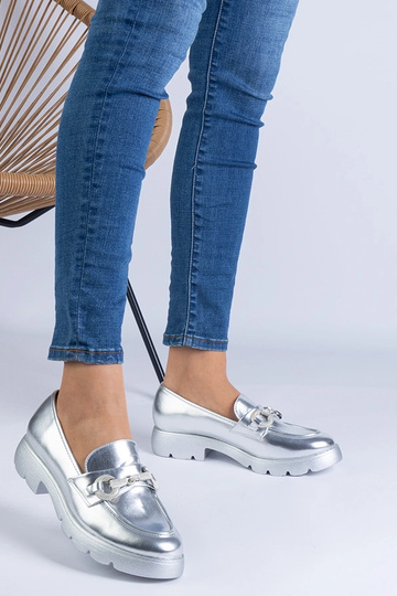 Silberne klassische Halbschuhe mit Amikol-Dekoration 2