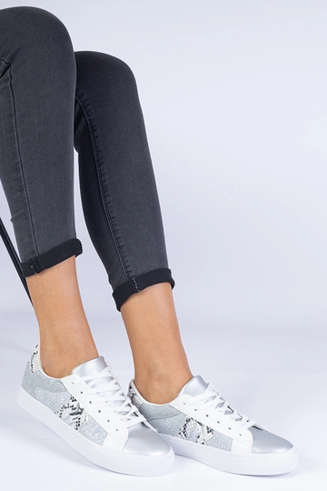 Silberne Damen-Sneaker mit...