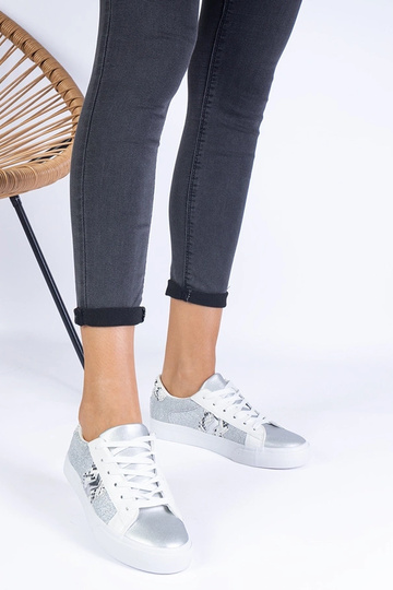 Silberne Damen-Sneaker mit Tiermotiv und Glitzer verziert Walorin 2