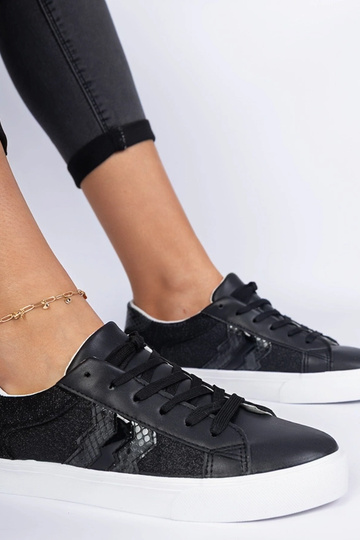 Schwarze Sneakers mit Tiermotiv und Glitzer Walorin 2
