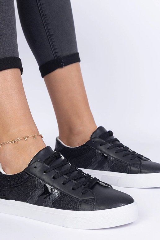 Schwarze Sneakers mit Tiermotiv und...