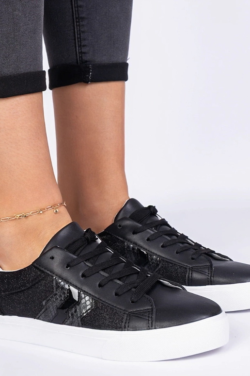 Schwarze Sneakers mit Tiermotiv und...