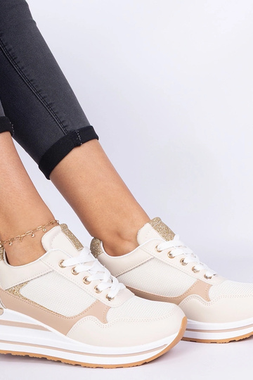 Beige Sneakers mit Glitzer...