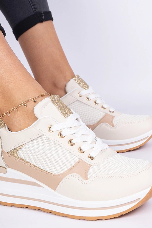 Beige Sneakers mit Glitzer und...