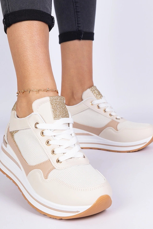 Beige Sneakers mit Glitzer und...